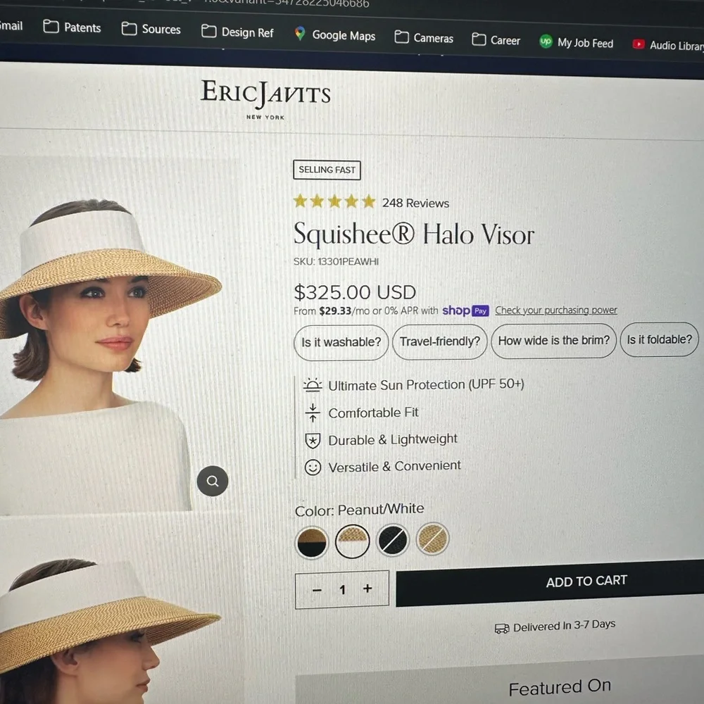 Eric Javits Squishee Halo Sun Visor- peanut/white - Picture 11 of 16